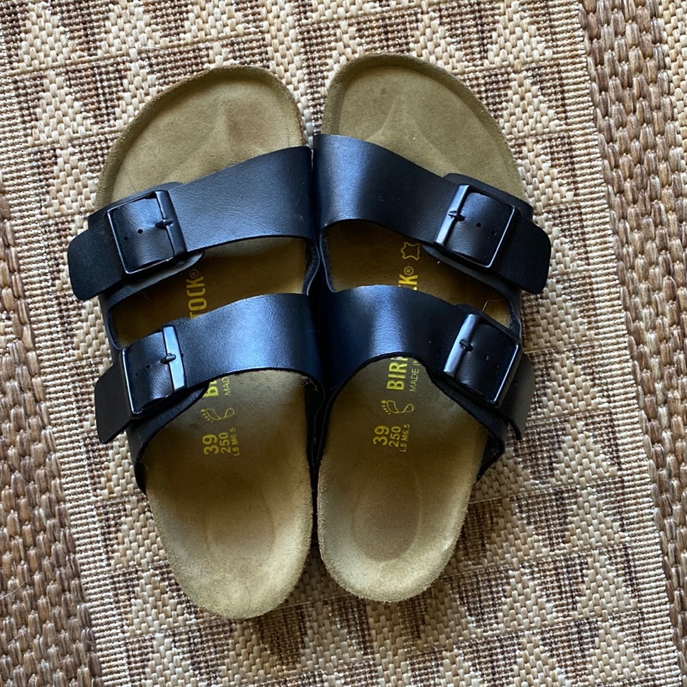 Black leather Birkenstocks